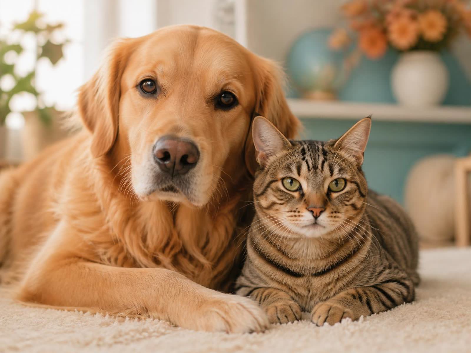 Hund und Katze entspannt nebeneinander