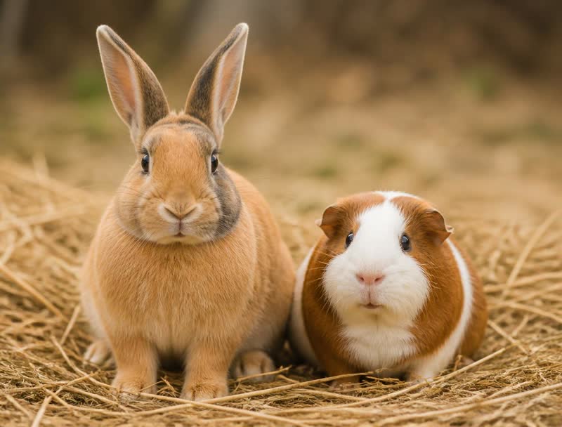 Kaninchen und Meerschweinchen nebeneinander